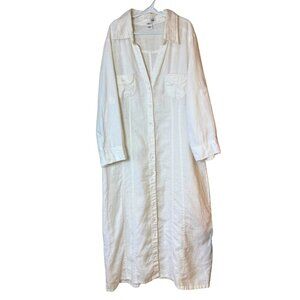 100% Linen H&M Shirt Midi Dress White Button Front Long Sleeve Size US 10 Summer